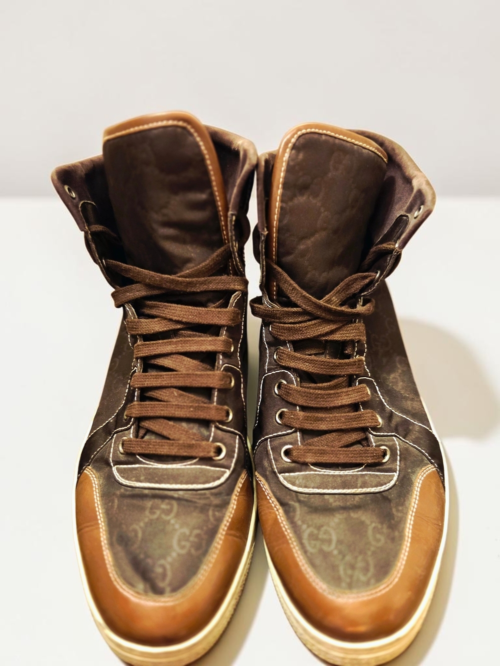 Gucci Brown and Tan High-Top Logo Sneakers